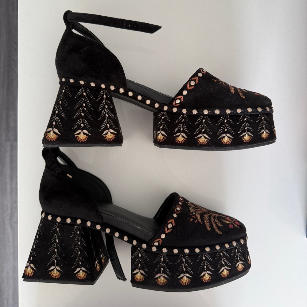 Embroidered Velvet Farm Rio Heels